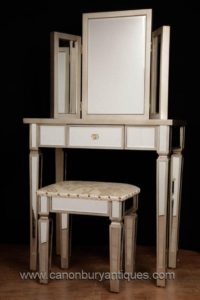 Art Deco Mirrored Vestidor Taburete Set Muebles de dormitorio