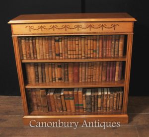 Estantería abierta de la regencia abierta en Satinwood Sheraton Bookcases