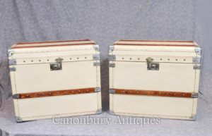 Pair Steamer Trunk Inglés Cajas de equipaje de cuero Cajas Mesas