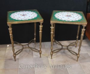 Par París Sevres Gilt Porcelana Mesas de Acompañamiento Floral Tops