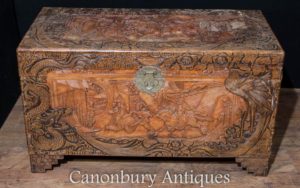 Tronco tallado a mano chino antiguo del pecho del alcanfor