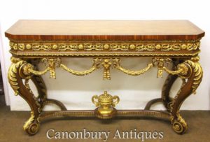Louis XVI Gilt Walnut mesa de la consola tallada a mano