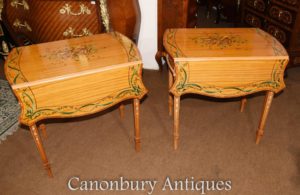 Par Sheraton Painted Draw Mesas laterales de hojas en Satinwood