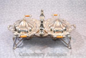 Venta de calentador de platos de plata victoriana Venta Conjunto de servilletas de condimento de pimienta