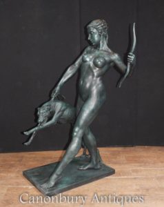Bronce de gran tamaño Diana el perro de la estatua del cazador Figurilla arquitectónica del bastidor