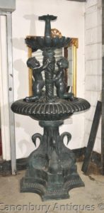 Clásico francés Verdis Gris Bronce Cherub Fountain Swan Base en niveles