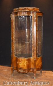 Francés antiguo Imperio Curio Vitrina joyería de Kingswood incrustaciones