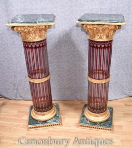 Par Cuero De Corte Tablas De Soporte Francés Del Pedestal Imperio Corinthian Columns