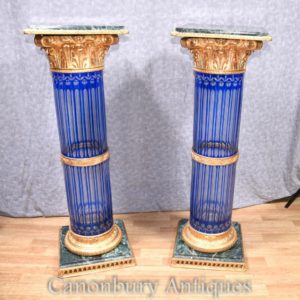 Par Imperio Cortado Vidrio Corinthian Column Pedestal Stands Tablas
