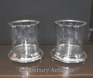 Par Victorian Placa de Plata Cut Glass Urnas Vasos Plantación