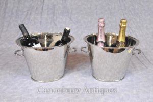 Par Victorian Silver Plate Cubos de Champán Vino Urnas Enfriador