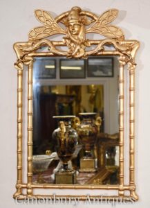 Art Nouveau dorado muelle espejo libélula de cristal