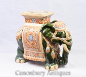 Inglés Majolica Pottery Elephant Seat Raj