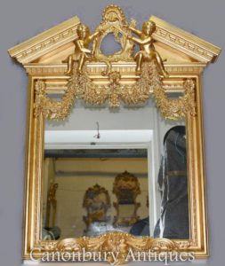 Inglés Palladian Gilt Pier Mirror Cherubs Neo Classical