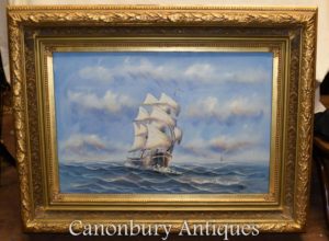 Pintura al óleo en inglés Ship Sea Scape Maritime Art
