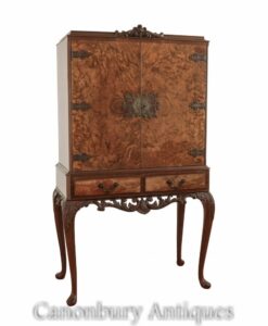 Armario de bebidas victoriano de nogal con soporte para cóctel