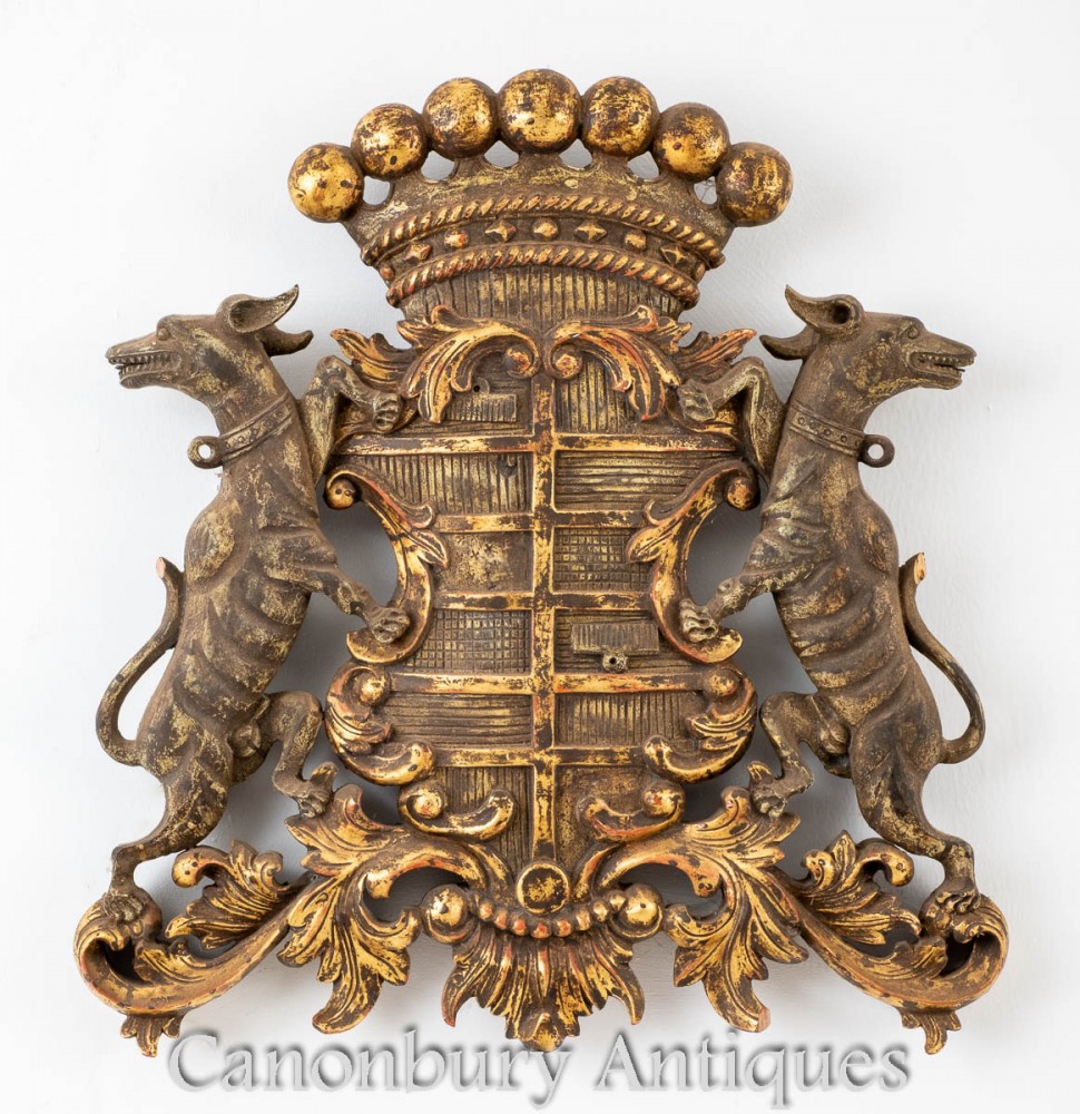 Escudo de armas tallado Escudo heráldico inglés dorado Antigüedades