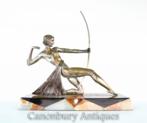 Estatua de bronce Art Deco de Diana la arquera