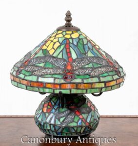 Lámpara de mesa Tiffany Art Nouveau - Libélula de luz de vitral