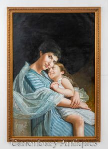 Pintura al óleo francesa Retrato de amor de madre e hijo