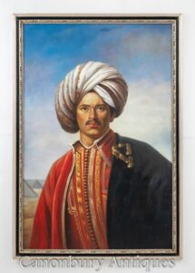 Pintura al óleo victoriana Retrato del sultán - Pintura masculina de Arabia