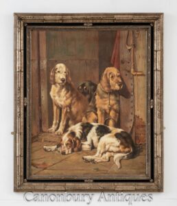 Retrato de pintura al óleo de caza de perro - Arte de caza de perro de aguas inglés victoriano