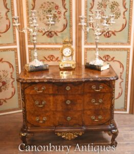 Cómoda antigua - Cómoda victoriana de nogal burr