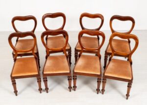 Juego de sillas de comedor victorianas - Respaldo de globo antiguo 1880