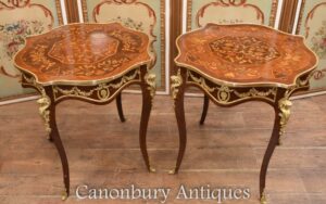 Mesas auxiliares Luis XV - Incrustación de marquetería de mesa ocasional francesa