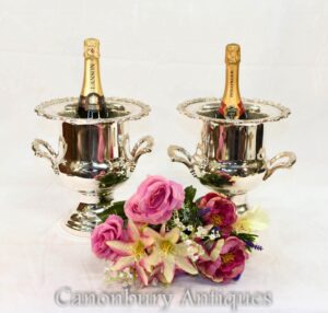 Cubos de champaña plateados - Cubo de enfriador de vino victoriano