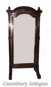 Espejo de caballete francés grande - Espejos antiguos de vidrio de caoba