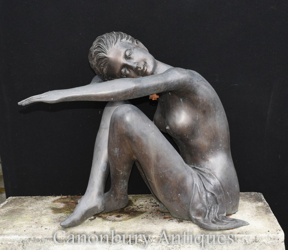 Estatua grande de bronce de bailarina sentada - Mesa de bailarina de ballet