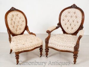 Par de sillas victorianas para él y para ella - Sillón antiguo 1870