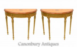 Pareja de consolas Adams - Mesa de recibidor Regency Gilt Demi Lune