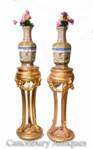 Pareja de soportes de pedestal Empire - Mesas auxiliares doradas