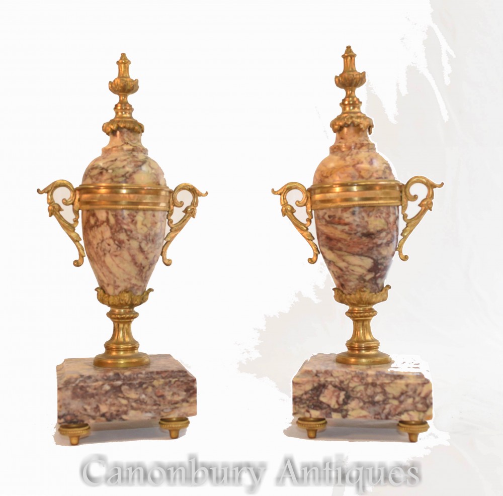 Pareja de urnas de mármol Empire - Amphora Vases Antique 1910