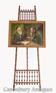 Pintura al óleo judío y rabino retrato antiguo arte judaico yiddish 1930